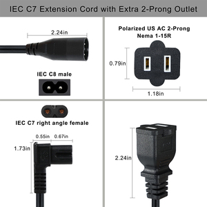 C8 - Çift C7 Y Splitter, NEMA Prizli, 1FT 18AWG SPT-2 Uzatma Kablosu, Şekil 8 ABD 2 Uçlu Dişi 5-15R - Product Image 3