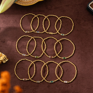 Baguette Birthstone Stretch <b>Bracelet</b> | 18K PVD <b>Gold</b> Plated Stainless Steel <b>Beads</b> | Waterproof, Hypoallergenic & Tarnish Free - Product Image 3