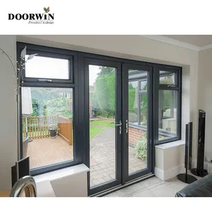 Doorwin Commercial Aluminum Soundproof Double Glass French Doors Grill Designs Entrance Modern Door with Electronic Lock