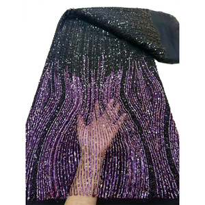 Di lusso NI.AI di lusso pesante fatto a mano perle di paillettes ricamate africano francese Tulle da sposa tessuto di pizzo da sposa per abito da festa - Product Image 3