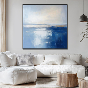 Dekorasi rumah besar dilukis tangan akrilik biru putih abstrak bertekstur pemandangan laut lukisan Linen kanvas seni Modern dekorasi dinding kustom - Product Image 3