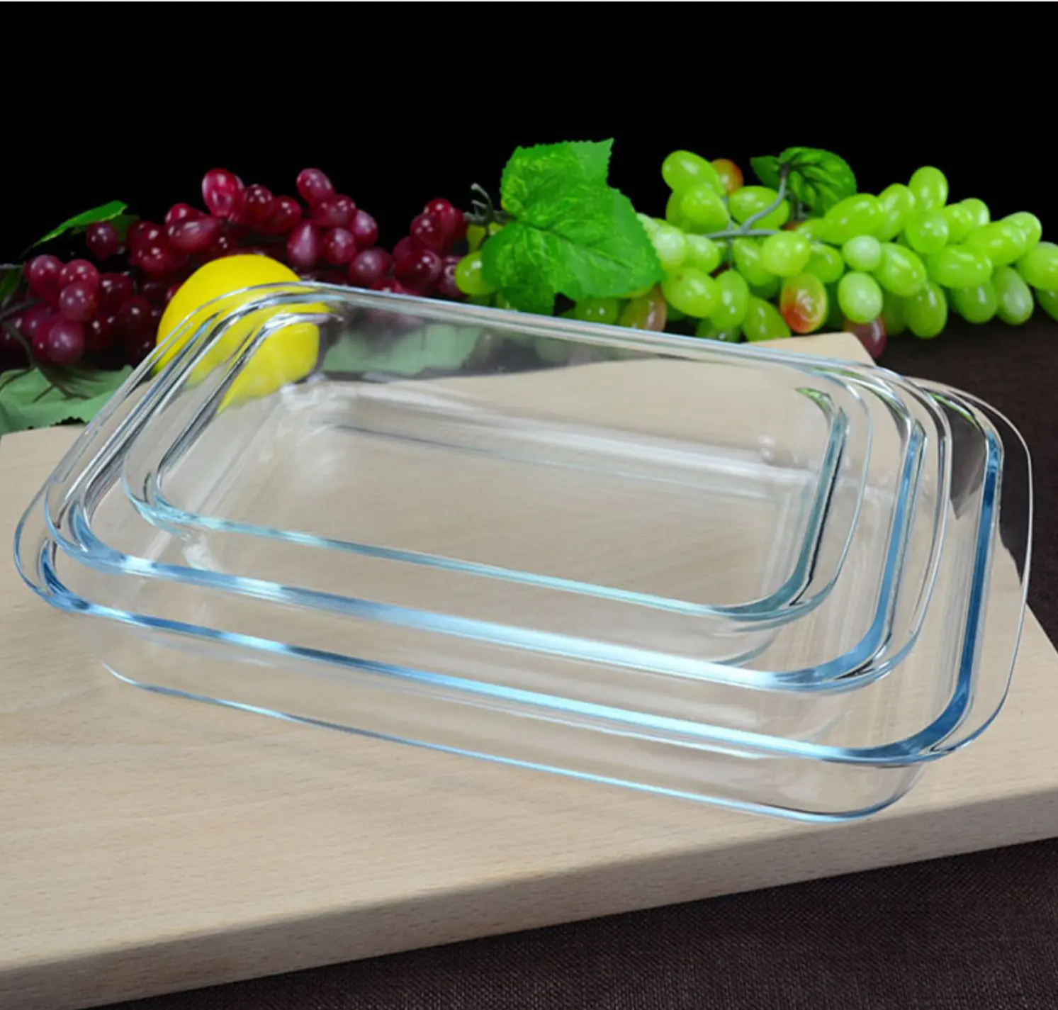 家庭用品高ホウケイ酸ガラス耐熱長方形ベーキングディッシュパンプレートトレイオーブン用