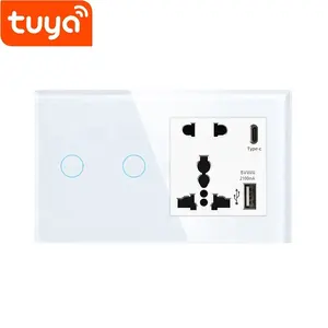 Tuya Remote Control Tempered Glass Touch Panel Universal Smart WiFi Electrical Sockets and Switches with USB Type C