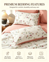 Ensemble de housse de couette en coton 100% écologique, 300 fils, imprimé végétal moderne, garnissage en polyester, pour toutes les saisons