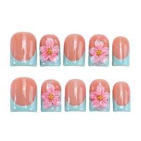 Faux ongles à presser Sweet Garden Ladybug Daisy, faits à la main, rouge et blanc, style français, courts, carrés, couvrance totale, pour filles