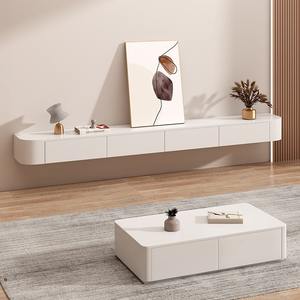 Mobile Porta TV da Parete in Legno Massello Colore Bianco Arredo Moderno Sospeso per Camera da Letto Soggiorno Piccoli Appartamenti Stile Cream Wind - Product Image 2