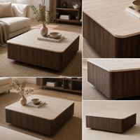Table basse carrée minimaliste moderne en imitation pierre, placage de bois stratifié
