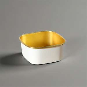 Bol à salade en papier doré de qualité alimentaire de 650 ml, récipient alimentaire à emporter, bol en papier rectangulaire micro-ondable avec couvercles - Product Image 1