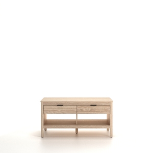 Table basse rectangulaire moderne avec tiroirs, étagère ouverte et façade à lattes - Product Image 1