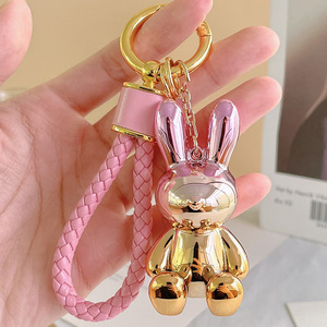 Porte-clés ours en peluche coloré, design tendance avec strass, corde tressée, cadeau, porte-clés en métal - Product Image 6