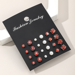 Ensemble de boucles d'oreilles clous fantaisie pour femme, serties de zircon rond à griffes, bijoux de fête, 12 paires - Product Image 2