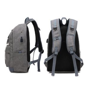 Hot Sell Solid Color, Canvas Rucksack <b>Laptop</b> <b>Backpack</b> College Middle School Bag Outdoor Leisure Travel <b>Backpack</b> With USB/ - Product Image 5
