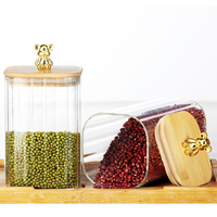 Ensemble de bocaux en verre personnalisés à rayures verticales côtelées, carrés, avec couvercle en forme d'ours, pour le stockage des aliments dans la cuisine