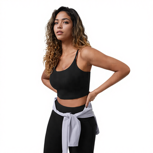 Top Corto Sin Mangas Personalizado <span class=keywords><strong>de</strong></span> Fábrica, Resistente al <span class=keywords><strong>Pelo</strong></span> <span class=keywords><strong>de</strong></span> Mascotas, Acolchado, para Yoga, Estilo Casual, con Soporte para el Pecho, Elástico en Cuatro Direcciones - Product Image 1