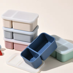 Boîte à lunch bento en silicone à 2 compartiments, anti-fuite, portable, rectangulaire, pour enfants et adultes - Product Image 1