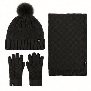 Wholesale Ladies Winter Hats Custom Logo Knitted Gorras Top Quality Thick Warm <b>Gloves</b> Scarf Sets Pom Beanie Hat - Product Image 5