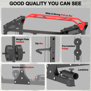 Estación multifunción con <span class=keywords><strong>polea</strong></span> alta y baja, entrenador funcional, cable crossover, máquina de dominadas, remo bajo y rack de potencia para gimnasio en casa - Product Image 5