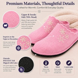 Ladies' Felt Slippers Light Weight Anti Slip <b>Soft</b> Latex <b>Sole</b> Warm Round Toe House <b>Shoes</b> for Autumn Winter Indoor Daily Use - Product Image 2