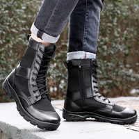 Bottines tactiques en cuir noir mi-hautes pour hommes, chaussures de randonnée de sécurité imperméables à bout en acier du désert pour l'hiver, en caoutchouc pour femmes