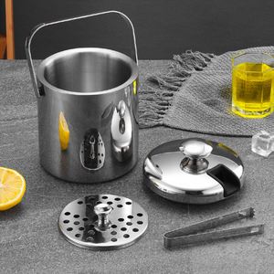 Double Layer Insulated 3L Stainless Steel Wine Beer <b>Cooler</b> Melt Water Filter Beverage Tub Ice Cube Bucket With Serving Tong - Product Image 3