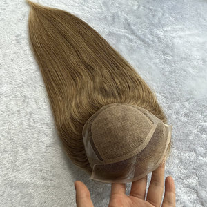 Lace Front Silk Top Handtied Toupee European Hair Topper Replacement System Hairpiece 100% Brown Highlight Hair Toupee Women - Product Image 5