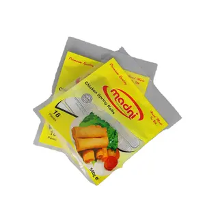 Frozen Spring Rolls Samosas Packaging Bag With Hanging Handle johnnycake wrapper nylon plastic bags with Clear Window