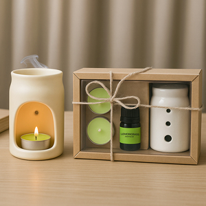 Premium Lemongrass Ceramic Fragrance Oil Burner <b>Set</b> with 10ml Scented Oil and Tealight <b>Candles</b> Home Aroma <b>Gift</b> Collection - Product Image 1