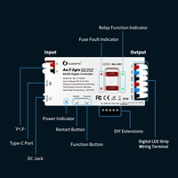Contrôleur de bande LED numérique WLED DIY GLEDOPTO AeX2gis à double canal avec relais de fusible, port de programmation et microphone
