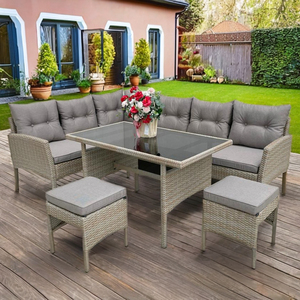 SF00093 Directo de fábrica en VN, Conjunto de Sofás de Jardín de Ratán Moderno, Muebles de Exterior con Mesa de Vidrio y Cojines, Diseño Contemporáneo - Product Image 1