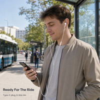 WISDOMUP EJ-41 Earphone Berkabel Tipe C Headset Stereo In-Ear dengan Mikrofon Remote Control Cerdas untuk Tablet Ponsel Pintar Android