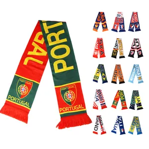 Bufanda deportiva con logotipo estampado de doble cara para fanáticos del club de fútbol con eslogan personalizado de punto acrílico de Portugal