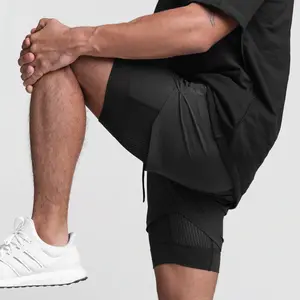 Logo personnalisé 2 en 1 Sports d'été Workout Running Gym Shorts pour hommes avec poches