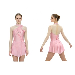 Vestido de patinaje artístico para mujer, cuello simulado, manga de malla, falda de gasa con pedrería, traje de patinaje sobre hielo diagonal, leotardo personalizado - Product Image 2