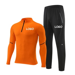 Pakaian Olahraga Pria Logo Kustom Poliester Lengan Panjang Seperempat Ritsleting Celana 2 Potong Set Pakaian Joging Grosir - Product Image 1