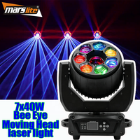 Projecteur Wash à Tête Mobile 7x40W Effet Laser RGB Effet Œil d'Abeille pour Concert, Laser DJ, Lumière de Scène LED à Tête Mobile