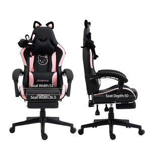 Silla de Juego Ergonómica de Cuero con Orejas de Gato de Dibujos Animados - Cómoda Silla Ejecutiva para Esports con Reposapiés de Acero Inoxidable y Elevación de Gas de 4 Etapas - Product Image 1