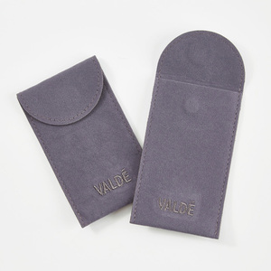Customized Velvet Jewelry Bag with Magnet Grey Jewelry Packaging Flap Small Envelope Dust Bag Jewelry Pouch with logo Embroidery - Product Image 2