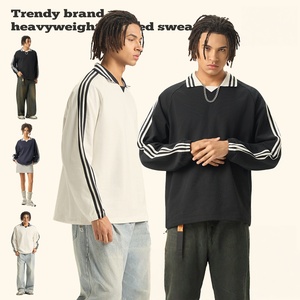 Felpe in stile College Vintage personalizzate da <span class=keywords><strong>uomo</strong></span> in tinta unita con <span class=keywords><strong>righe</strong></span> laterali per collo <span class=keywords><strong>a</strong></span> Polo con cappuccio ricamato - Product Image 1
