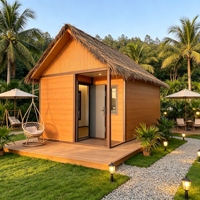 Unité préfabriquée portable en forme de A résistante au vent avec toit en chaume artificiel pour complexe forestier, jardin ou espace de vacances