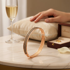 Rose Gold P. 925K Sterling Silver Micro Pave Champagne Color <b>Bangle</b> <b>Bracelet</b> - Product Image 3