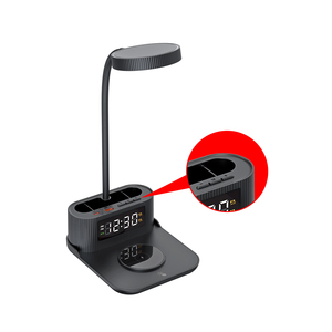 Đa-Chức Năng 15W Không Dây Sạc Bàn Đèn Bút Chủ USB <span class=keywords><strong>Hub</strong></span> Kỹ Thuật Số Đồng Hồ Báo Thức 6-Trong-1 Máy Tính Để Bàn Tổ Chức Và Sạc - Product Image 5