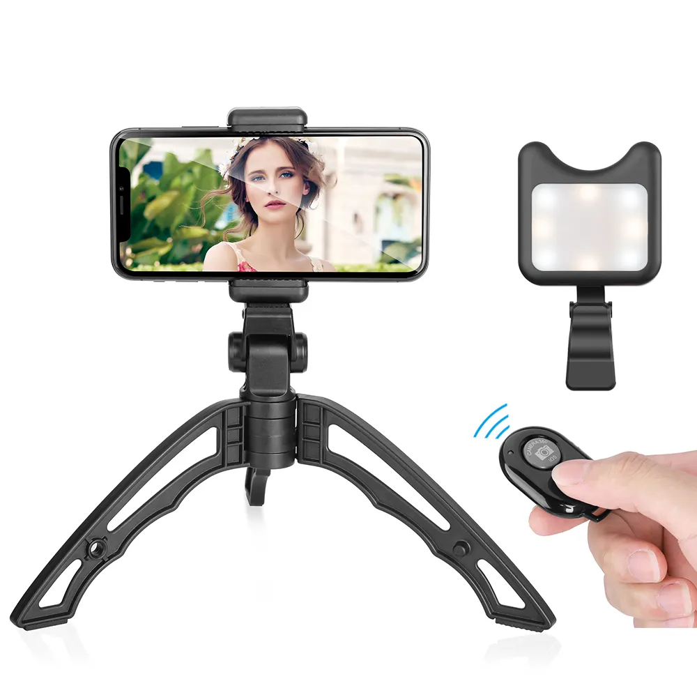 APEXEL Camera Phone Kit 360 Rotatable Selfie Live Camera Phone Mini Tabletop Desktop Stand Phone Holder Tripod