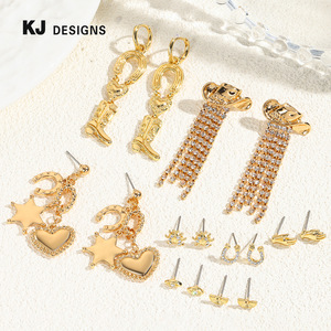 Pendientes de Diseño Original Europeo Americano para Mujer, Marca Kenjie, con Adornos y Colgantes Multielementos, Electrochapados - Product Image 1