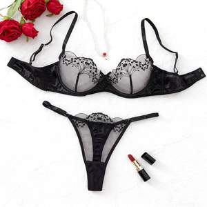 Горячая распродажа: сексуальный черный комплект женского белья из двух предметов — бюстгальтер и стринги с бантом, повседневный комплект нижнего белья. - Product Image 1