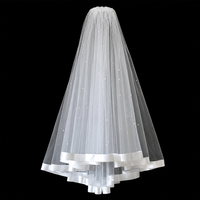 Voile de mariée en maille Xin Xin 2025, nouvelle collection printemps, avec bordure en satin, accessoire de mariage, broderie de perles, haute qualité pour le tissu