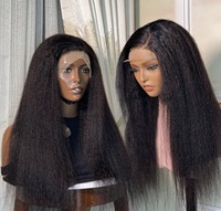 Perruque Kinky Straight en Cheveux Humains Vierges Brésiliens 13x6HD Sans Colle Lace Frontale Style Afro Yaki pour Femmes Noires