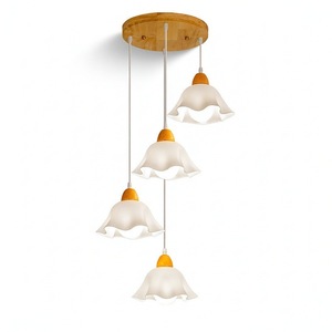 Suspension nordique unique, abat-jour pétale crème, lampe de bar en bois moderne et minimaliste, portée 10-15m - Product Image 5
