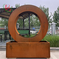 Fontaine d'eau de jardin en acier corten, table d'eau ronde en métal durable avec cascade, bassin et fontaine