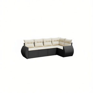 Conjunto de Sofá de Jardín Negro y Crema, Mimbre para Exteriores con Cojines de Espuma de Alta Densidad, Diseño Contemporáneo Impermeable - Product Image 1