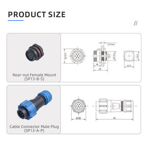 Sp13 IP68 Wasserdichter Luftfahrt stecker Gerade/Paarung/Vorder-/Rück montage Stecker Buchse 2 3 4 5 6 7 9 Stifte - Product Image 4